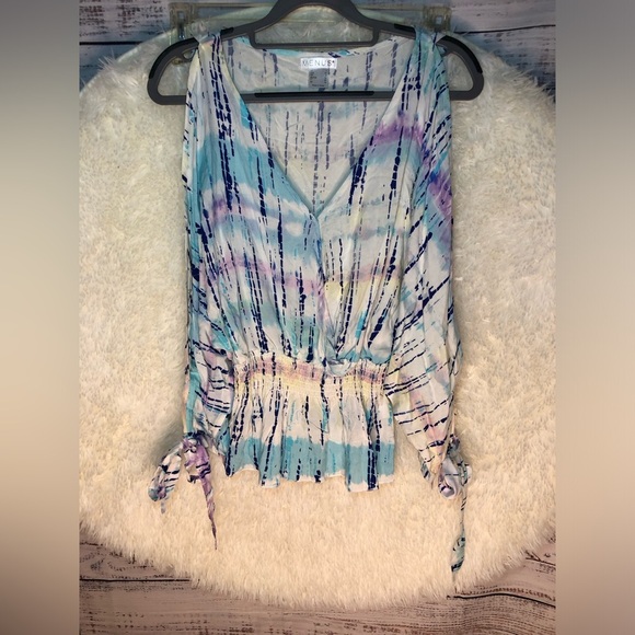 VENUS Blue and Purple Ruched Tie Blouse NWOT size 2 - Picture 13 of 13